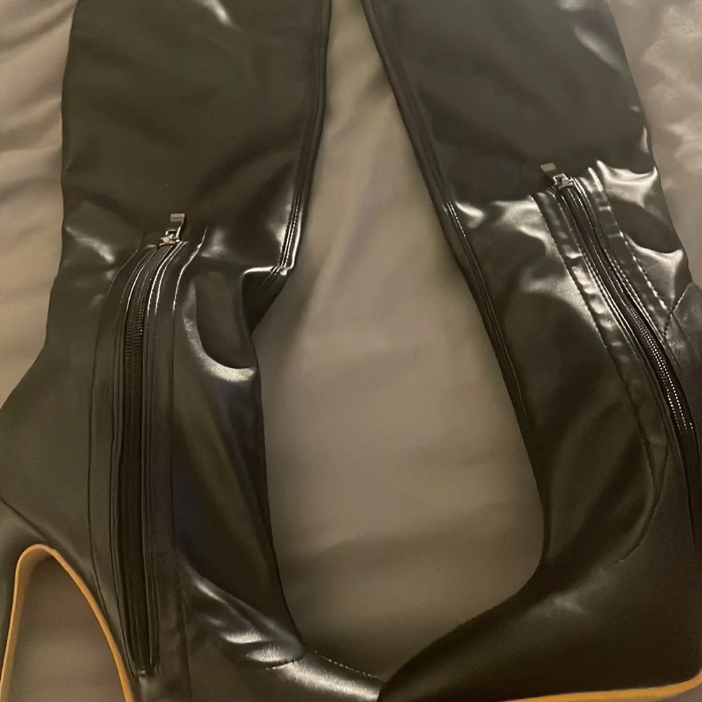Pre-black Friday sale black thigh high leather boots - Picture 3 of 9